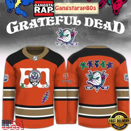 Custom Anaheim Ducks x Grateful Dead 60 Years Hockey Shirt Men's Fan Gear Gift