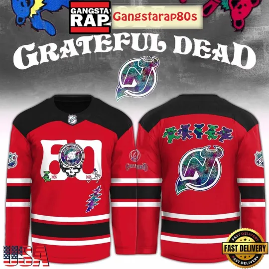 Discover Personalized New Jer.sey Devils x Grateful Dead 60 Years Hockey Shirt Fan Gear