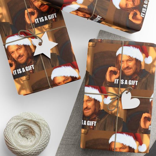 Discover Boromir It Is A Gift Christmas Wrapping Paper, LOTR Gift Wrap, Funny Secret Santa Gift Wrap, Boromir Santa Hat Christmas Idea