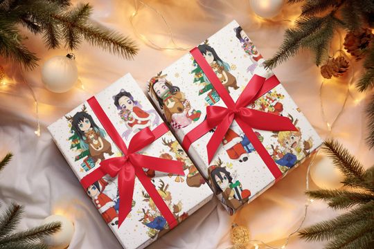 Discover Chibi demon Wrapping Paper, Anime Gift Wrap, Cute Kimetsu no Yaiba Paper, demon Wrapping paper