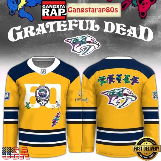Personalized Nashville Predators x Grateful Dead 60 Years Hockey Shirt Fan Gear