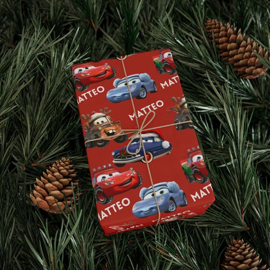 Discover Personalized Disney Cars Christmas Wrapping Paper, Holiday Gift Wrap,Cartoon Character Xmas Wrap, Kids Gift Packaging