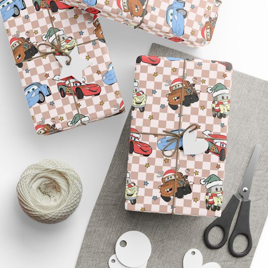 Discover Cars Christmas Wrapping Paper, Kids Christmas Gift Wrap, Lightning McQueen Wrapping Paper, Pixar Gift Wrap Sheets, Holiday Packaging