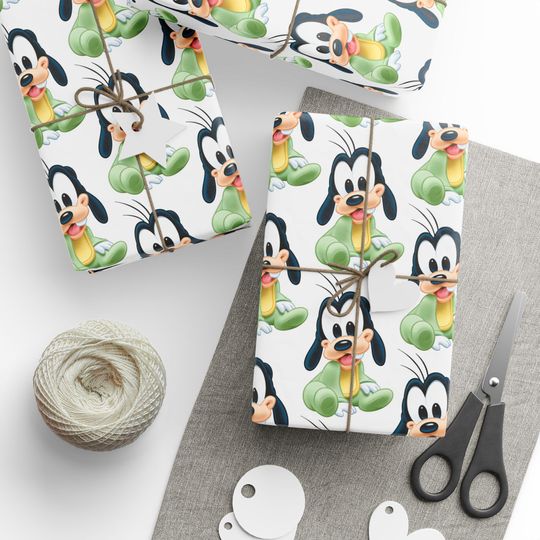 Discover Disney Baby Collection Baby Goofy Wrapping Paper, Gift Wrap, Baby Shower Decor, Kids Birthday Party Supplies, Cute Cartoon