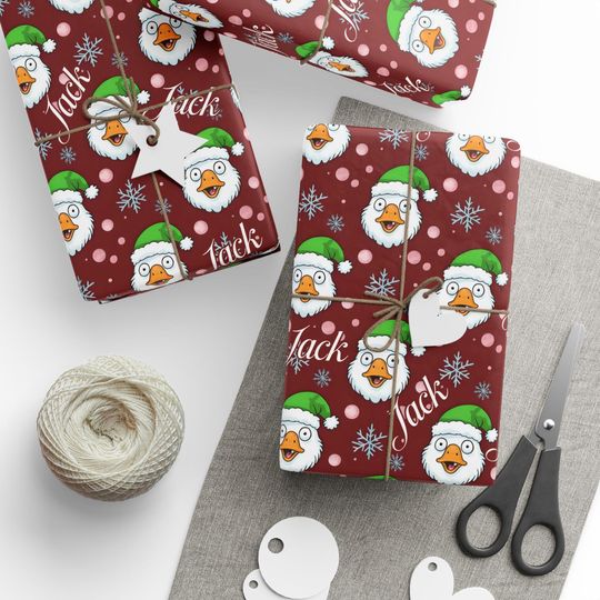 Discover Custom Name Silly Goose Christmas Wrapping Paper Roll, Personalized Country Farm Holiday Season Gift Wrap Sheet, Silly Geese X-Mas Gift Wrap
