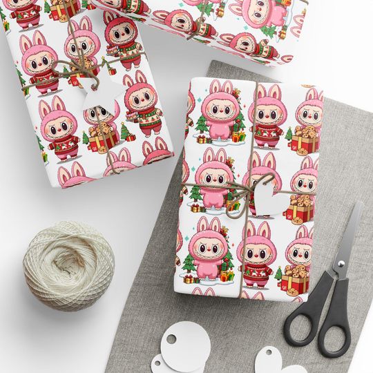 Labubu Christmas Wrapping Paper Sheets | Cute Holiday Gift Wrap Roll | Kawaii Xmas Wrapping Paper | Funny Character Gift Wrap
