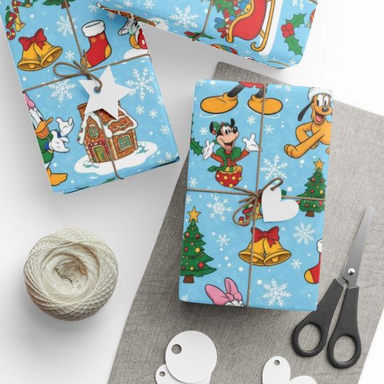 Discover Disney Christmas Wrapping Paper, Festive Mickey Mouse Gift Wrap, Holiday Cartoon Character Paper, Classic Animated Xmas Paper, Kids Paper