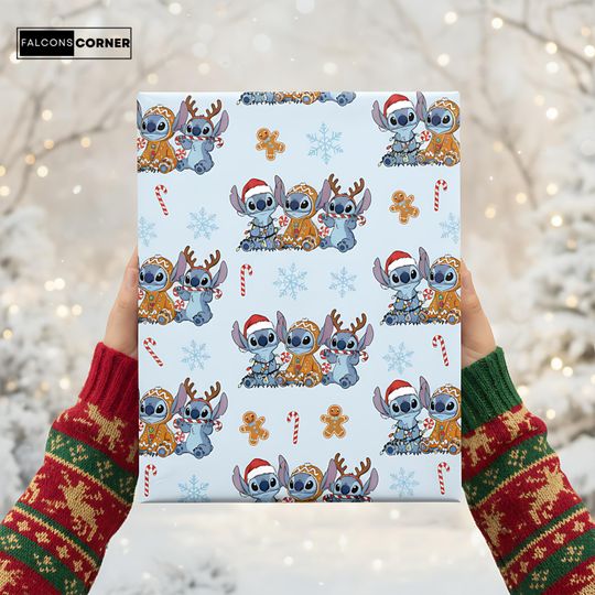 Discover Stitch Christmas Wrapping Paper: Cute Blue Holiday Gift Wrap, Christmas Gift for Stitch Fans