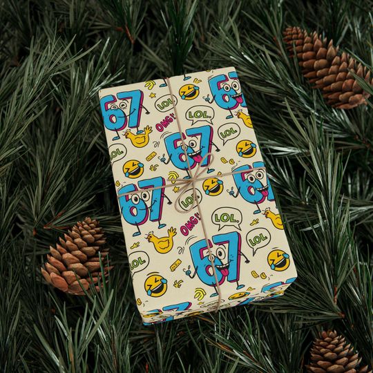 67 Wrapping Paper | Cartoon Six-Seven Gift Wrap with Emojis & Chickens | 6 7 Gift wrap | LOL OMG Present Wrap