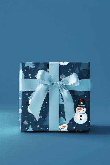 Discover Wrapping Paper Blue Snowman Cartoon Holiday Wrapping Paper