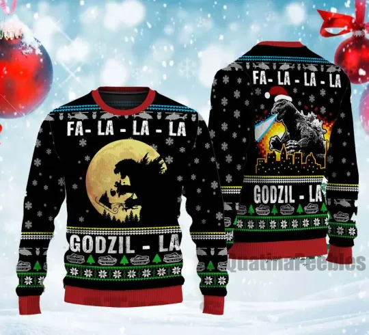god zilla Ugly Christmas Sweater, Retro Vintage King of the Monsters Unisex Ugly