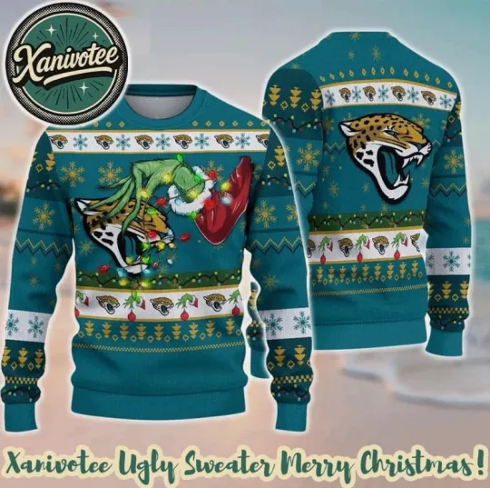 Discover Jacksonville Grinchs Hand Football Ugly Christmas Sweater 2025