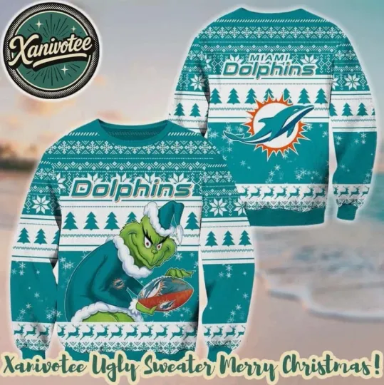 Discover Dolphin Football x funny character Ugly Christmas Sweater 2025