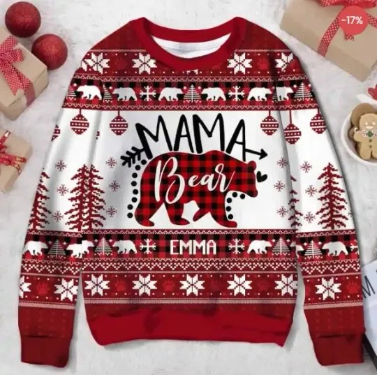 Discover Mama Bear Name Personalized Funny Ugly Christmas Sweater