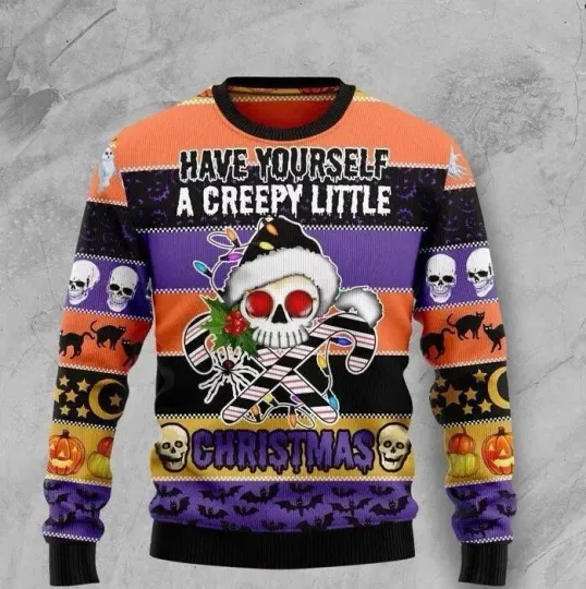 Skull Creepy Christmas Ugly Christmas Sweater 3D