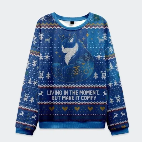 Discover Retro Zen Cat  Living the Present Christmas Ugly Sweater