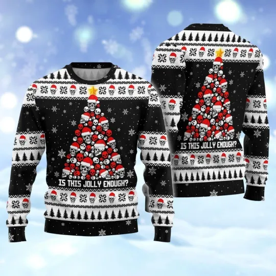 Christmas Skull Ugly Sweater  Skeleton Christmas Tree Holiday Sweater