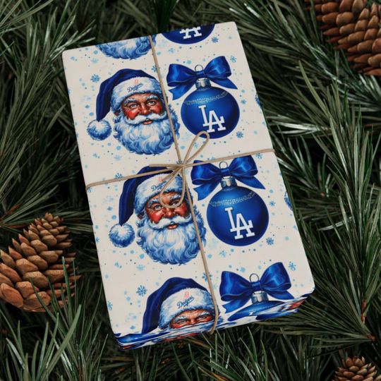 LA Dodgers 2025 World Series Champions Wrapping Paper, Los Angeles Dodgers Gift Wrap, Baseball Santa World Series Championship