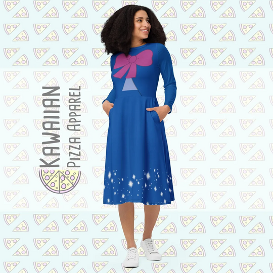 Fairy Godmother Inspired All-over print long sleeve midi dress