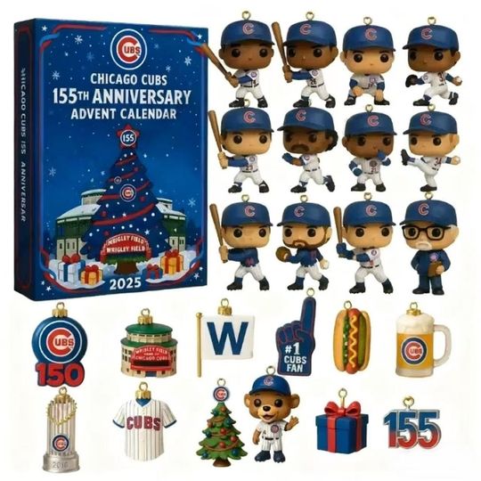 Chicago Cubs Gift Box Advent Calendar 2025 2D Acrylic Mini Figures Surprise Box Christmas Countdown Calendars, Christmas Gift