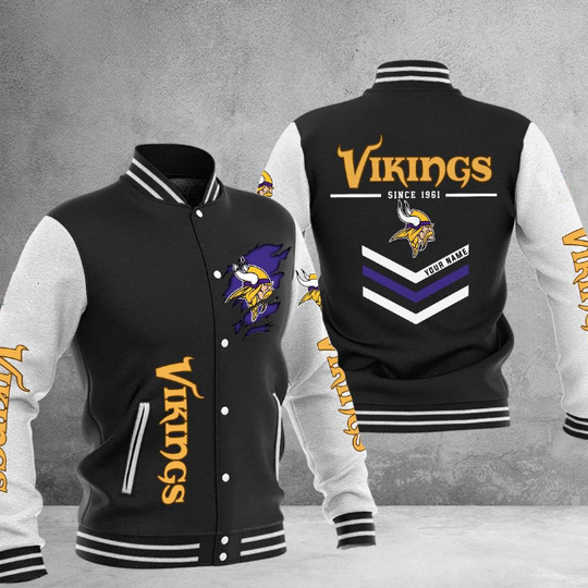 Minnesota Vikings Football Team Personalized Varsity Baseball Jacket