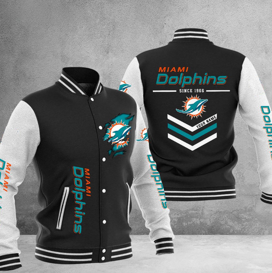 Miami Dolphins Football Team Personalized Varsity Baseball Jacket