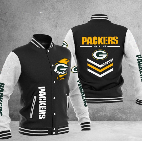 Green Bay Packers Football Team Personalized Varsity Baseball Jacket