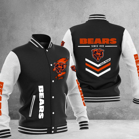 Chicago Bears Football Team Personalized Varsity Baseball Jacket