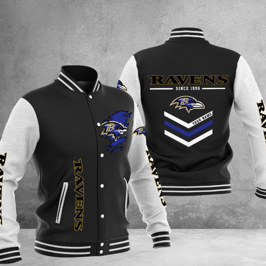 Baltimore Ravens Football Team Personalized Varsity Baseball Jacket