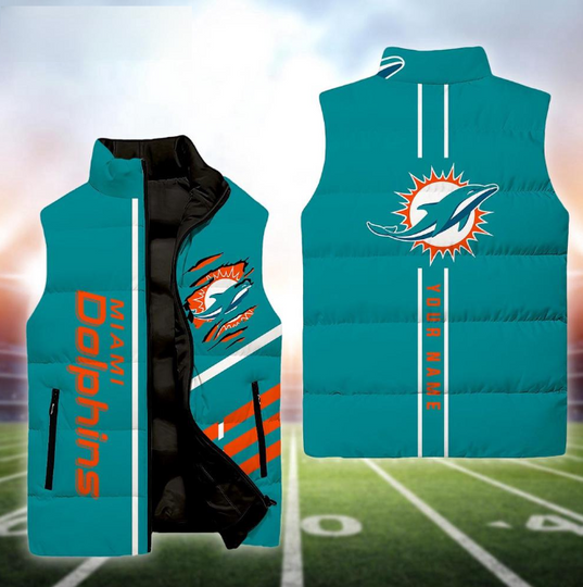 Miami Dolphins Football New Season Personalized Sleeveless Puffer Jacket