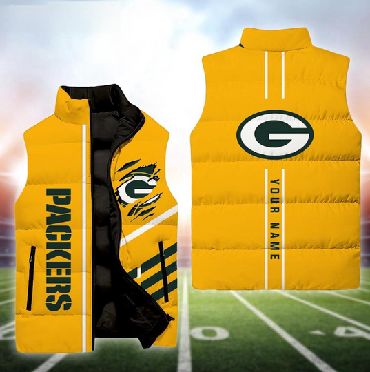Green Bay Packers Football New Season Personalized Sleeveless Puffer Jacket