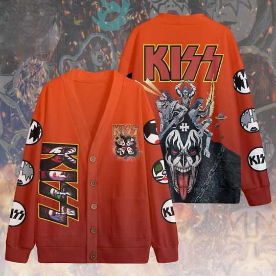 Kiss Band Symbol, Kiss Band Red Cardigan, Kiss Band Unisex Cardigan