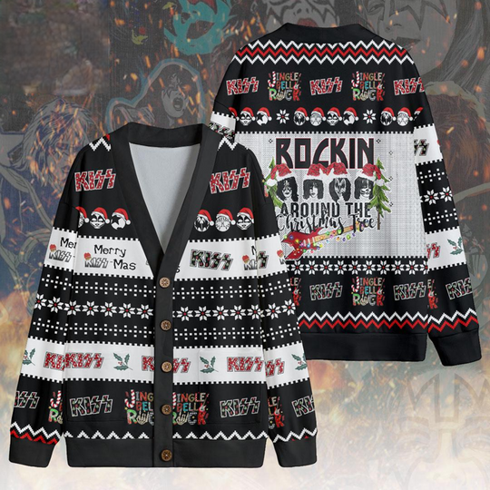 Discover Kiss Band Around The Christmas Tree, Kiss Band Unisex Cardigan