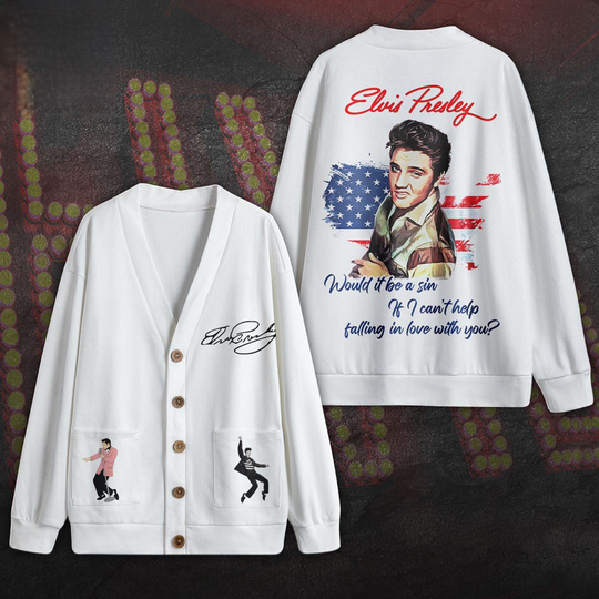 Elvis Presley American Flag, Elvis Presley White Cardigan