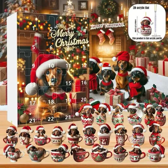 Discover Dachshunds Dog Acrylic Advent Calendar 24 Days of Christmas Countdown Calendar Kids