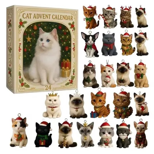 Discover Christmas Countdown Acrylic Advent Calendar With 24 Pcs Classic Kitten Cat Love