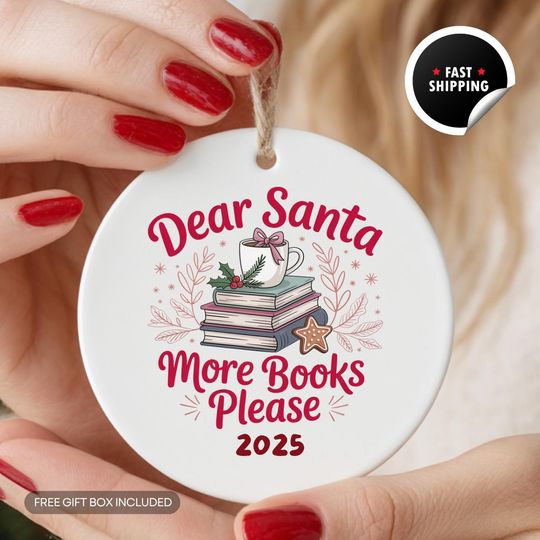 Discover Book Lover Ceramic Round Ornament, Book Gift, Bookworm Decor, Xmas Gift for Her, More Books Please