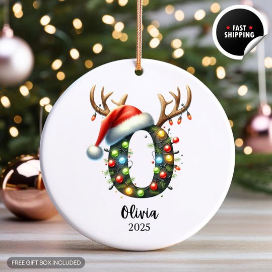 Custom Initial Ceramic Ornament | Personalized Family & Monogram Ornament | 2025 Letter Name Ornament