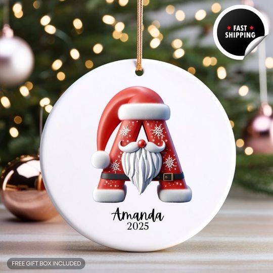 Personalized Monogram Ceramic Ornament, Custom Letter Name Ornament,Christmas Gift for Her