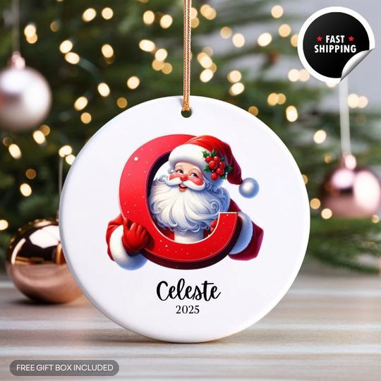 Custom Initial Ceramic Ornament – Personalized Family Letter Name Monogram Gift for Christmas 2025