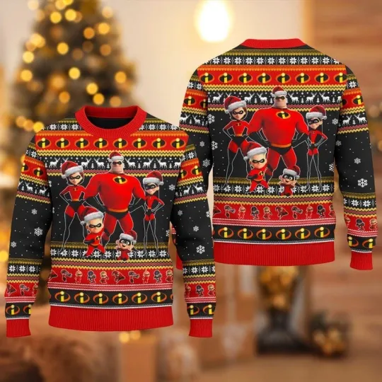 Discover Disney Family Incredibles Ugly Christmas Sweater, The Incredibles Xmas Sweatshirt