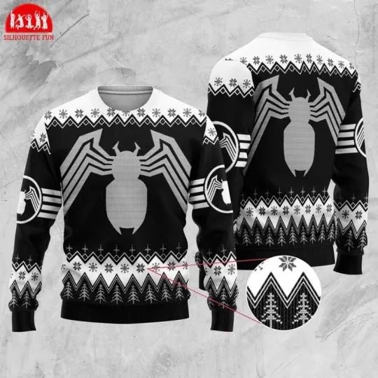 Venom Ugly Christmas Sweater, Eddie Brock Venom Christmas Sweater, Venom Spider