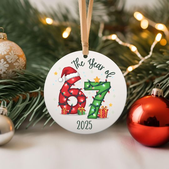 Discover Six Seven 2025 Christmas Ornament, Funny Number Meme, Tree Decor, Gift for Kids, Gen Alpha Humor