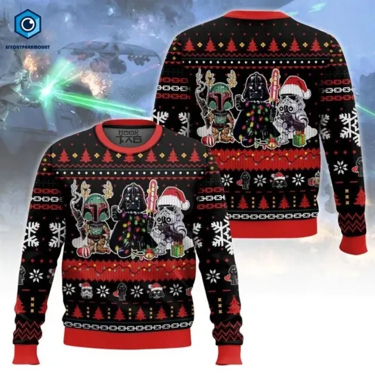Galxy' Edge Ugly Christmas Sweater, Darth Vader Stormtrooper Boba Fett Christmas