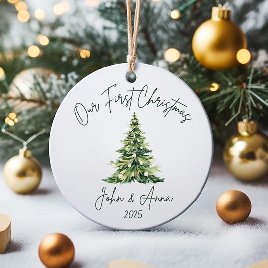Personalized Our First Christmas Married Ornament 2025, Newlywed Wedding Gift Ceramic Ornament