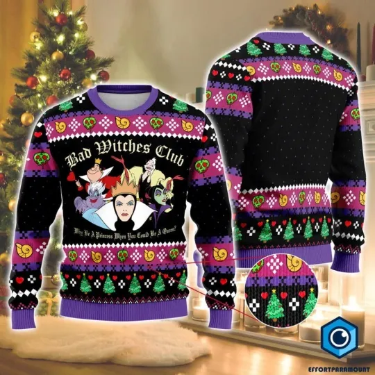 Villains Squad Ugly Christmas Sweater, Disneyland Bad Witches Club Sweater