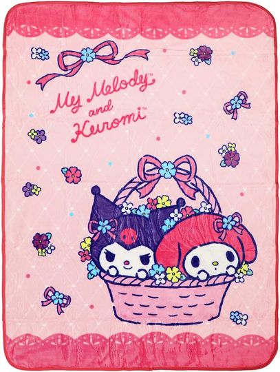 My Melody and Kuromi Basket of Friends Digital Print Fleece Blanket