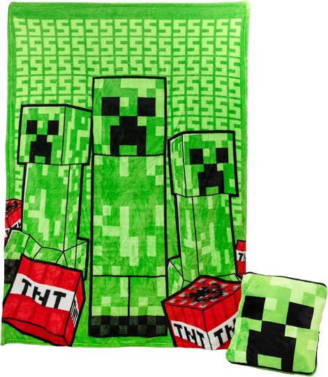 Paladone Minecraft Creeper Cushion Blanket - Officially Licensed Microsoft Travel Blanket