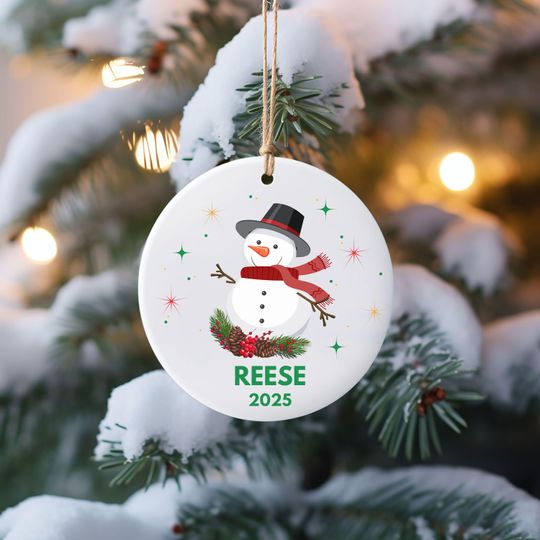 Discover Personalized Snowman Ornament, Christmas 2025 Ceramic Keepsake, Custom Snowman Name Holiday Decor