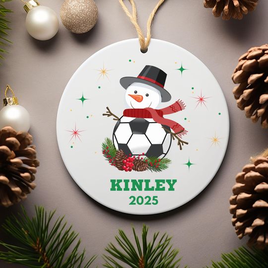 Discover Personalized Snowman Soccer Ornament, Christmas 2025, Custom Gift for Soccer Player, Soccer Lover Decor
